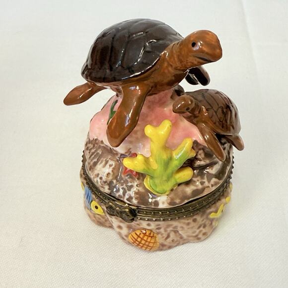 Vtg Direct Connections Co. Sea Turtles Hinged Trinket Box - Picture 3 of 12